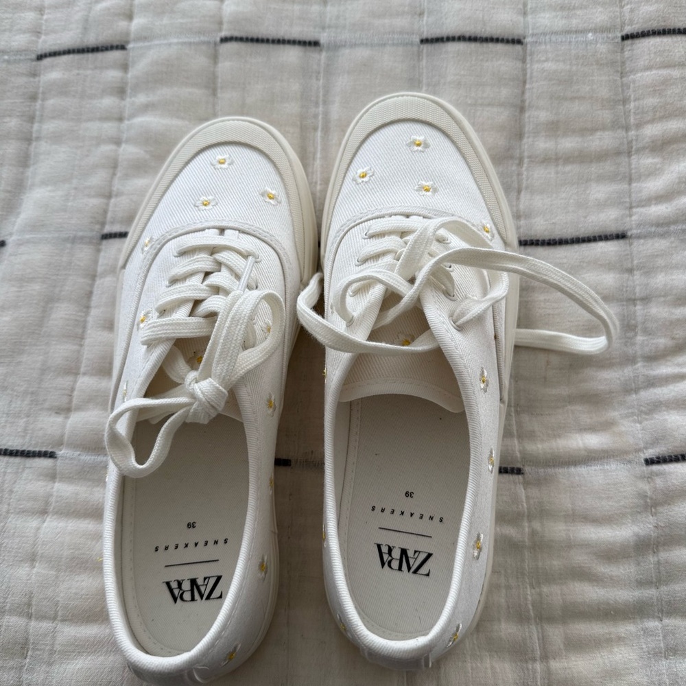 Zara White Sneakers with Floral Detail